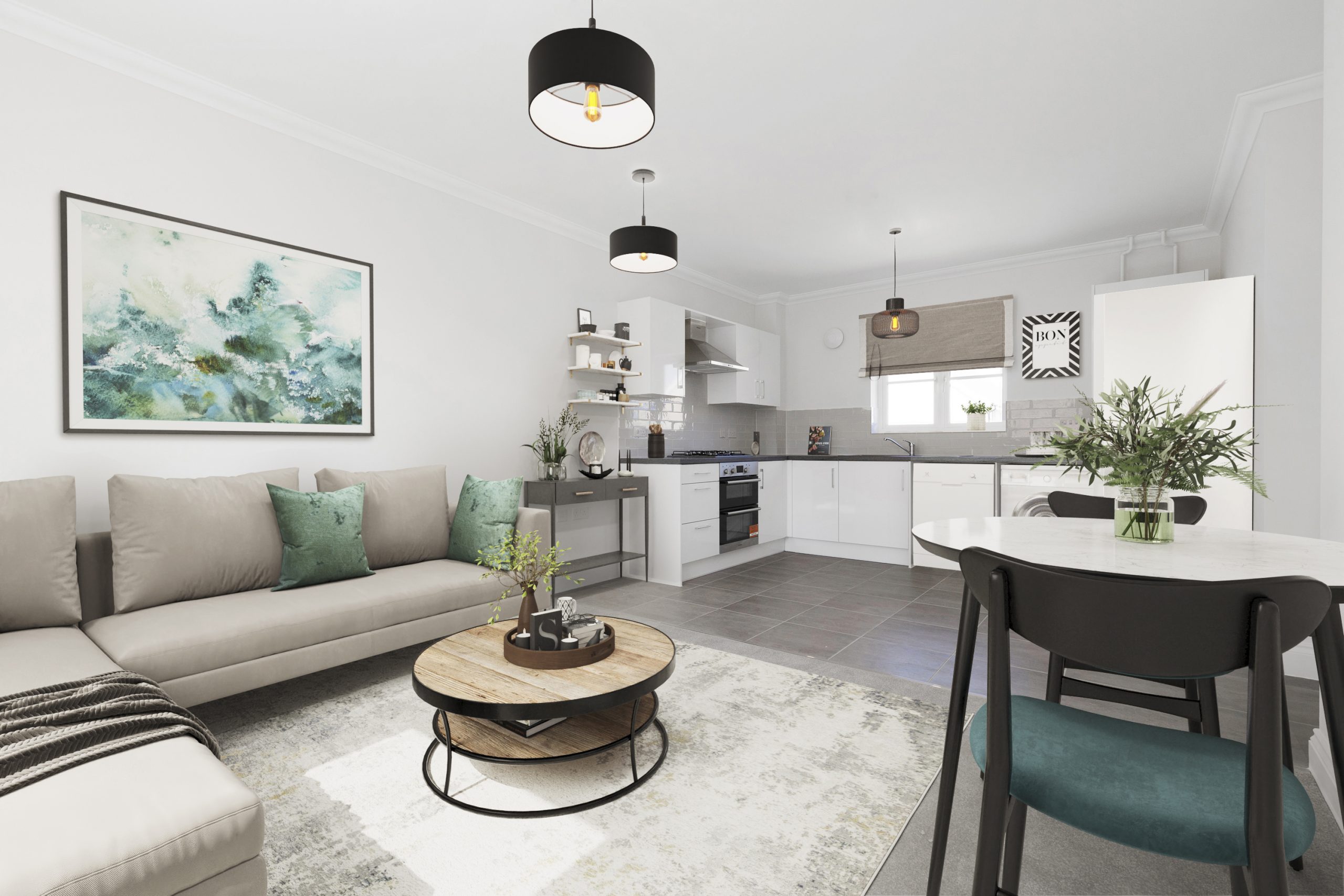 Open plan living room in a Hopkins Homes view home