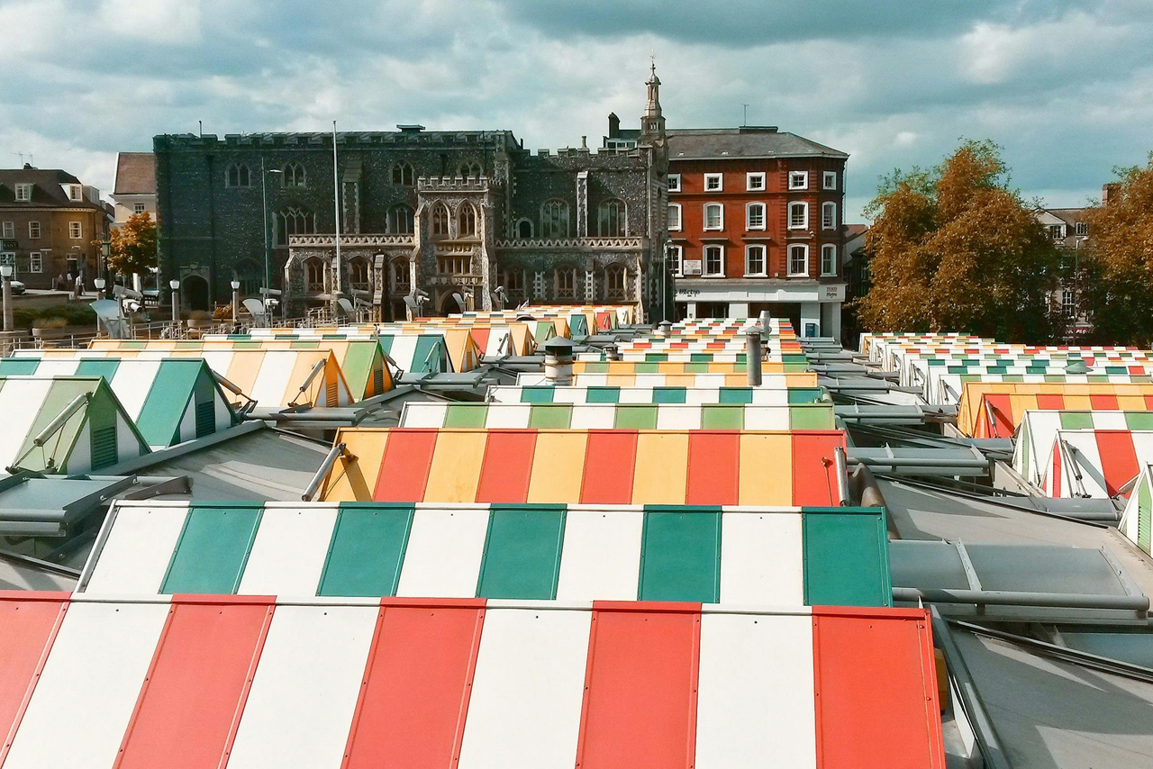 The colourful rooves of Norwich Market