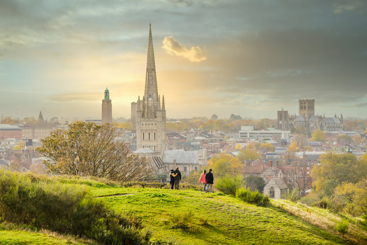 The skyline of Norwich in the autumn